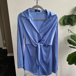 Women's Blue Long Sleeve Dress
